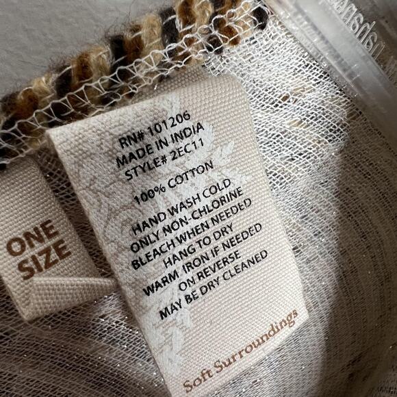 Soft Surroundings Poncho‎ Womens One Size Brown Tan Houndstooth Fringe Ruana - Picture 5 of 10